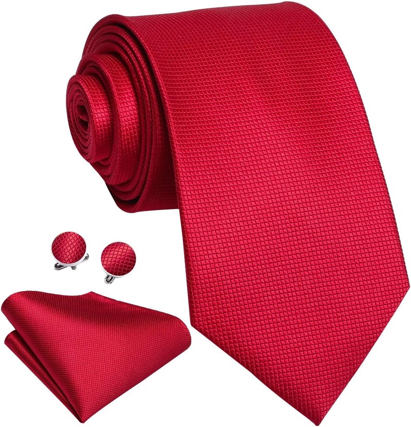 Dubulle Mens Tie Set Solid Paisley Silk Striped Necktie for Men with Cufflinks Tie and Pocket Square - Image 2